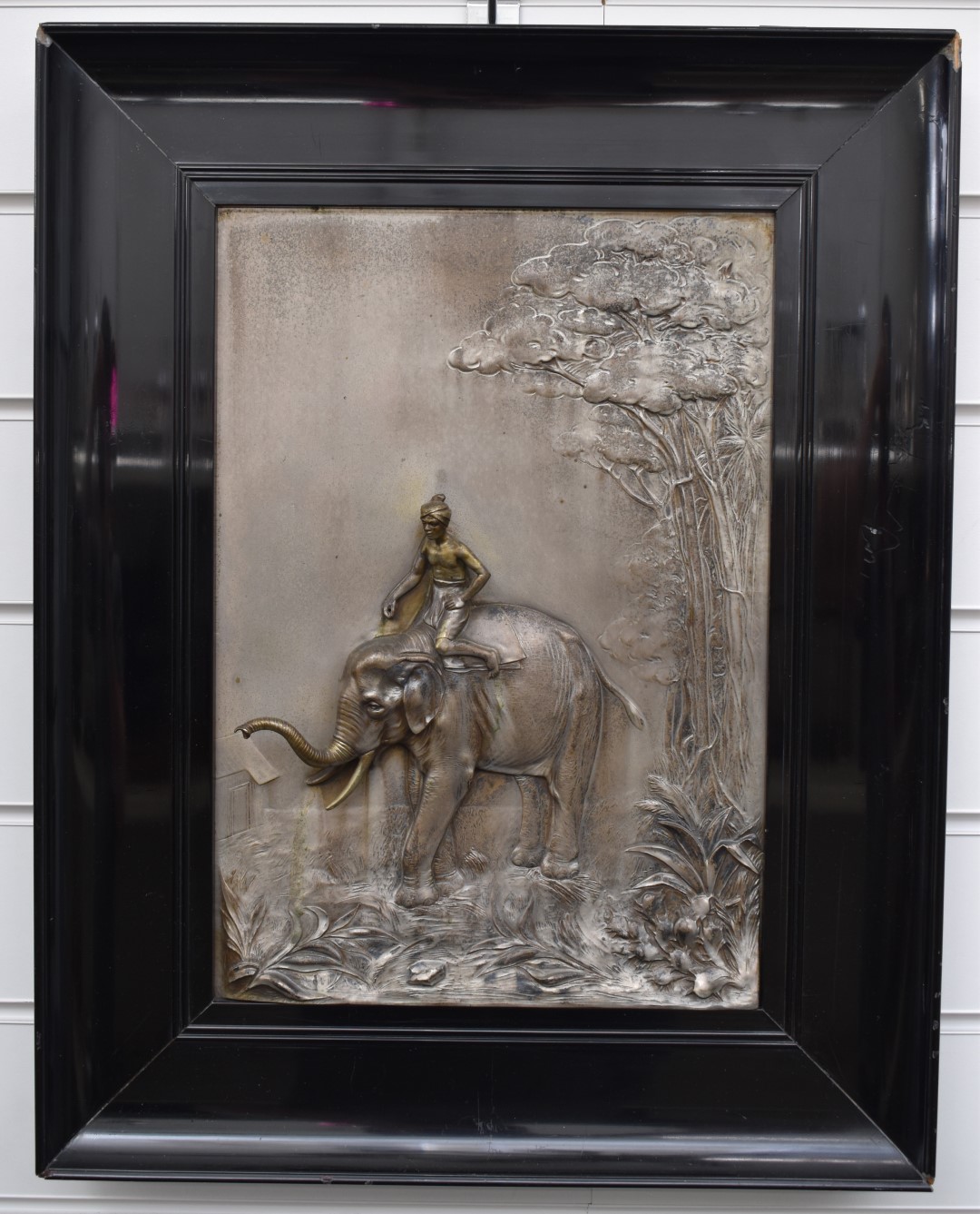 Pair of framed WMF silver plated panels with relief decoration, one depicting a man on camel below - Image 3 of 4