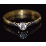 An 18ct gold ring set with a round cut diamond of approximately 0.2ct, 3g, size P/Q