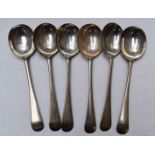 Set of six George V hallmarked silver soup spoons, London 1924, maker Robert Pringle & Sons,