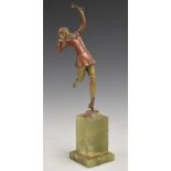 Josef Lanzel (1892 -1950) Art Deco bronze of a female dancer raised on onyx plinth, signed to base