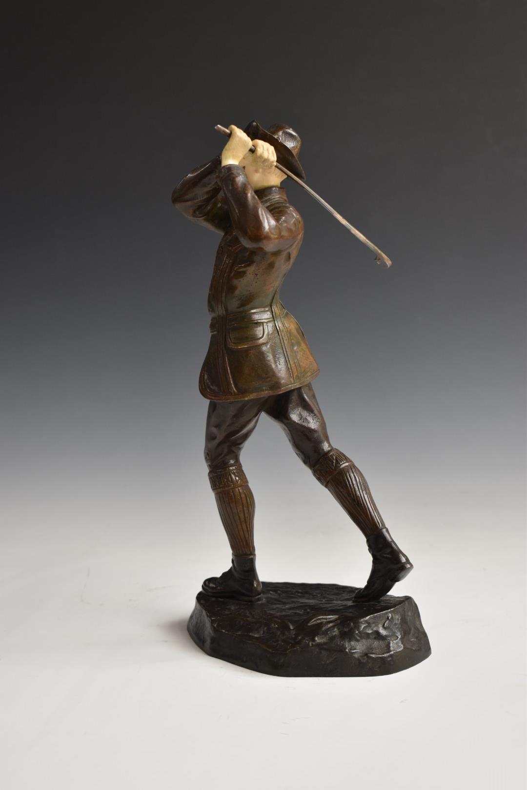 Early 20thC bronze and ivory figure of an Austrian or similar gentleman golfer in the manner of - Image 4 of 7