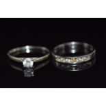 Two 9ct white gold rings set with cubic zirconia, 3.1g, sizes M and O/P