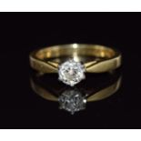 An 18ct gold ring set with an old cut diamond of approximately 0.55ct, 3.4g, size L