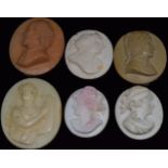 Cameos including c1900 carved coral, two plaster examples lava example depicting Dante, hardstone