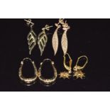 Four pairs of 9ct gold earrings, 5g