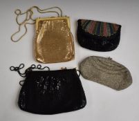 Four vintage sequinned evening bags, including gold Oroton example, largest 16 x 27cm