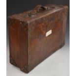 Vintage leather case with riveted reinforced corners and lined interior by John Pound and Co,