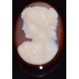 A c1900 carved agate cameo depicting a classical woman, 3.5 x 2.5cm