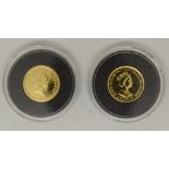 Two miniature gold coins, one commemorating Henry VIII, the other Lord Nelson