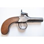 Henry Nock of London percussion hammer action pocket pistol with named and engraved lock, engraved