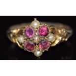 Victorian 9ct gold ring set with seed pearls and garnets, London 1871, 1.6g, size N