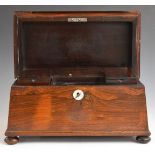 19thC rosewood sarcophagus shaped two division tea caddy, W34cm