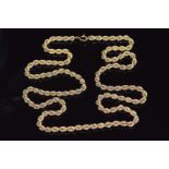 A large 9ct gold rope twist necklace, 78cm long, 77.4g