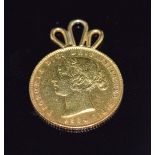 Victoria 1864 Sydney Mint gold half sovereign with pendant mount, 4.3g