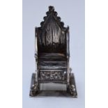 Edward VII hallmarked silver commemorative novelty miniature coronation chair, London 1901, maker
