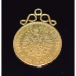 German 1888 Friedrich III 20 Mark gold coin with pendant mount, 8.3g