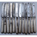 Set of twelve William IV or Victorian hallmarked silver handled knives with steel blades marked