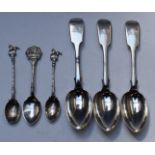 Three Victorian hallmarked silver fiddle pattern dessert spoons, Exeter 1855, maker Josiah