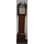 Late 18th/early 19thC longcase clock in mahogany case, the painted Roman arch shaped dial with