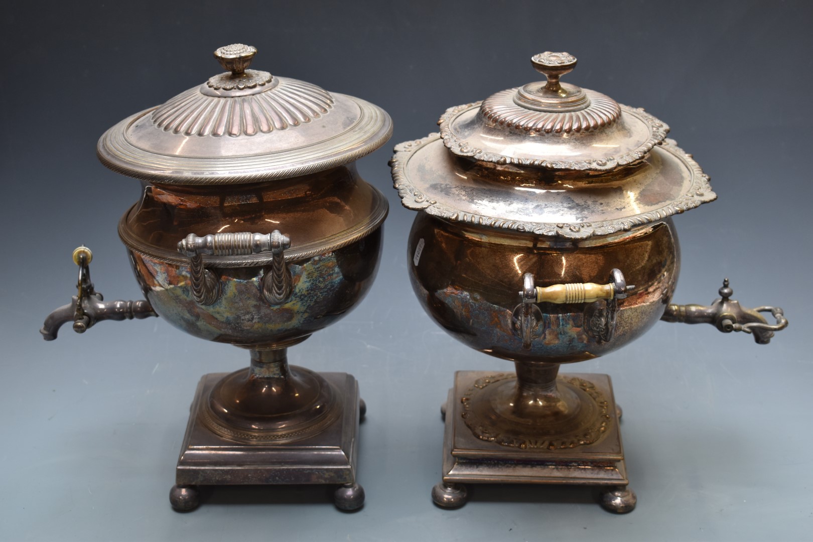 Two 19thC silver plated samovars, each approximately 41cm tall - Image 2 of 3