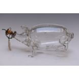 Edward VII glass novelty pig decanter or gin pig with hallmarked silver mounted stopper,
