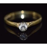 An 18ct gold ring set with a round cut diamond of approximately 0.15ct, 1.7g, size M