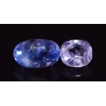 A loose oval cut purple sapphire measuring 2.56cts & a loose cushion cut purple sapphire measuring