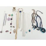 A collection of jewellery some silver including brooch, chains, pendants, tennis bracelet, etc