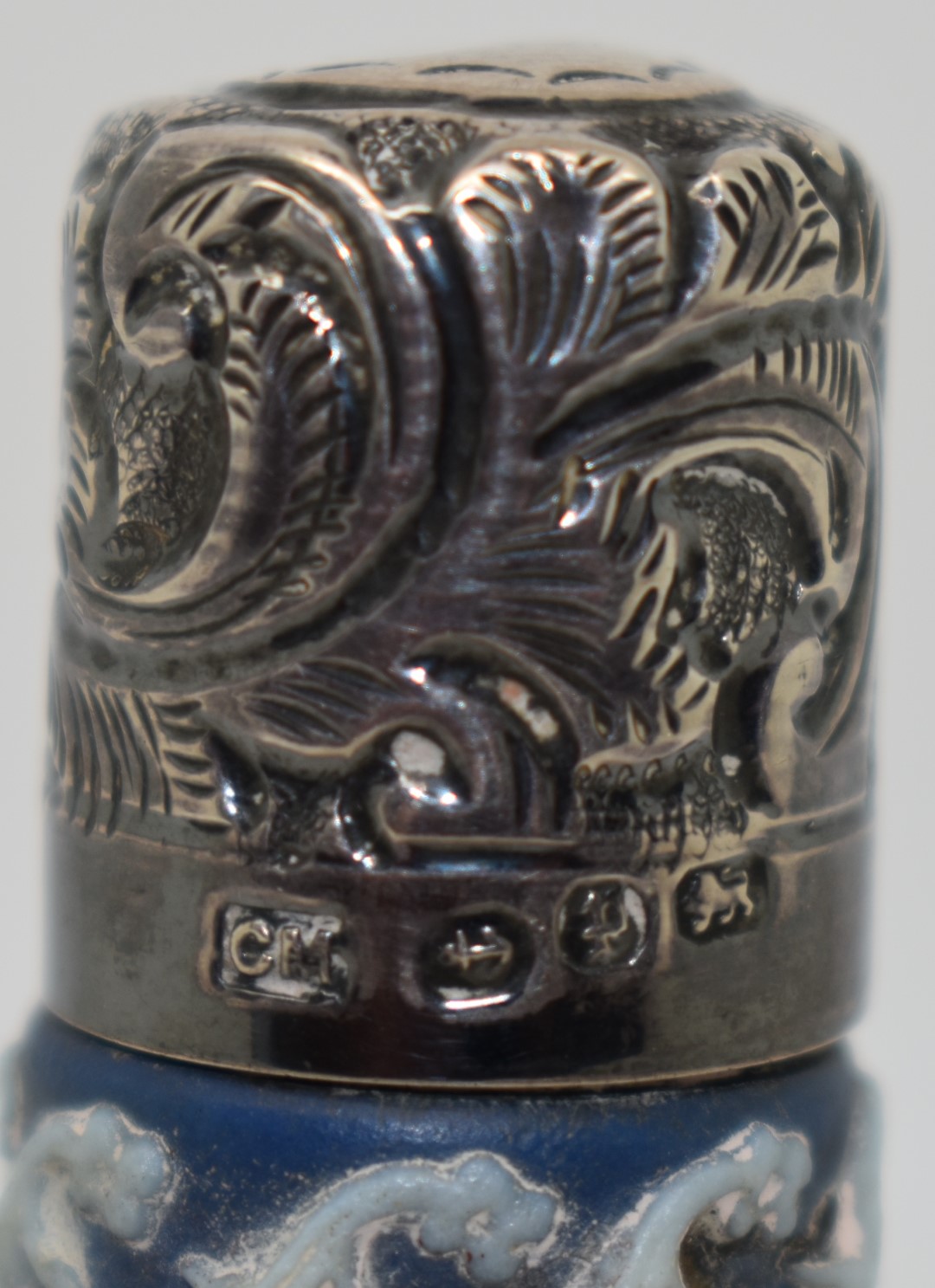 Victorian hallmarked silver lidded Wedgwood or similar porcelain scent bottle, Birmingham 1989 maker - Image 2 of 4