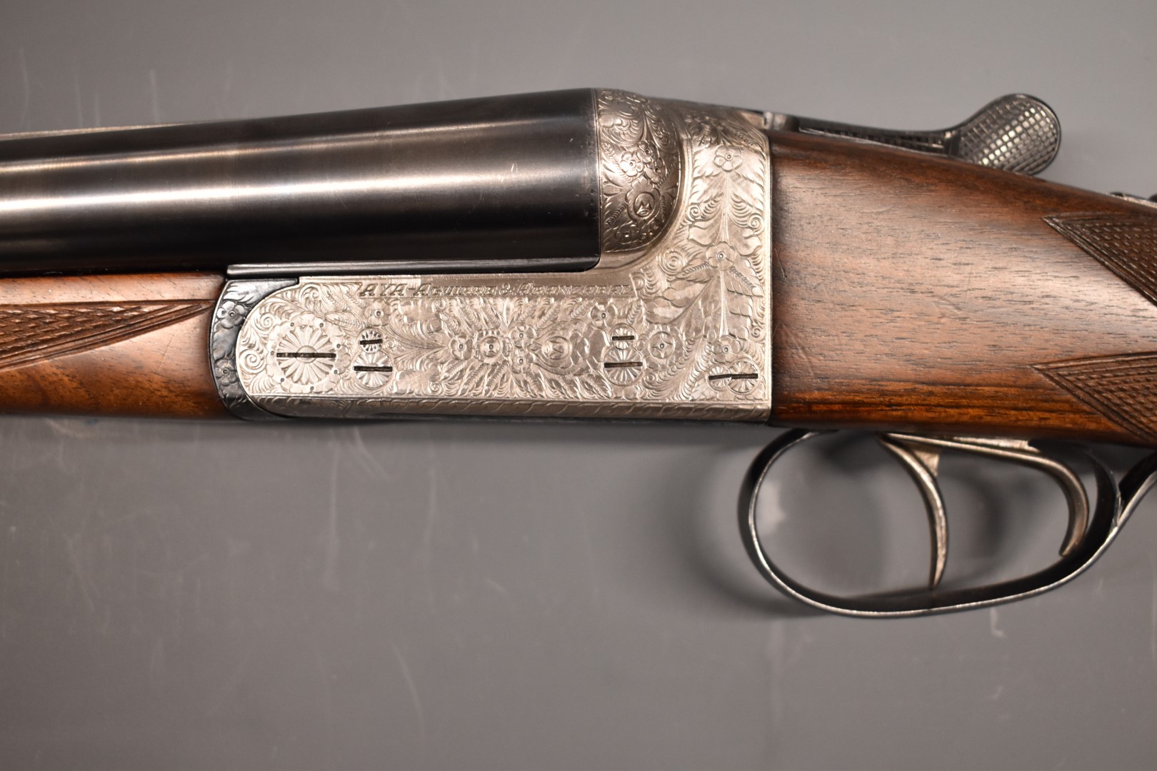 AYA No.4 12 bore ejector shotgun with heavily engraved decoration to the named locks, underside, - Image 7 of 12