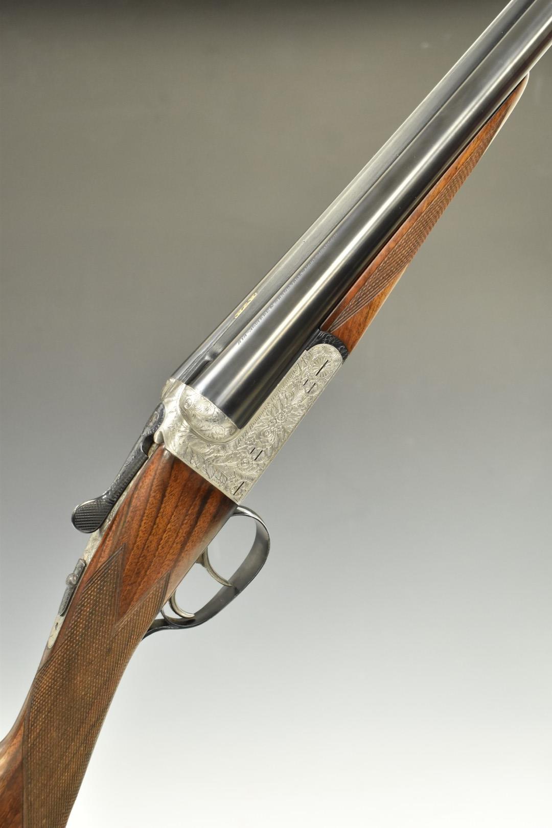 AYA No.4 12 bore ejector shotgun with heavily engraved decoration to the named locks, underside,