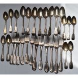 Mainly Georgian harlequin canteen of fiddle pattern hallmarked silver cutlery, comprising six dinner
