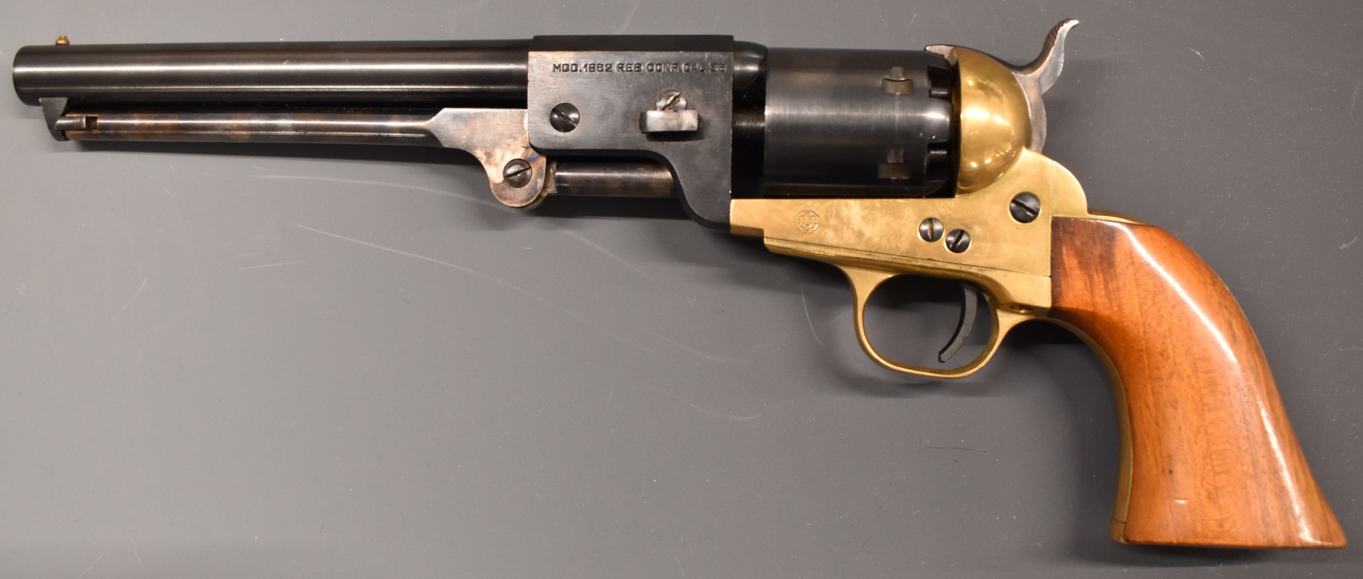 Uberti & Co Model 1862 .36 six-shot single action revolver with brass frame, shaped wooden grips and - Image 2 of 2