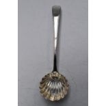 Georgian bottom hallmarked silver ladle with fluted bowl, mark rubbed but maker likely William