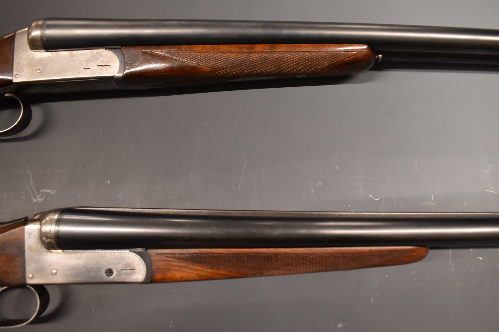 Two Spanish 12 bore side by side shotguns, one Master with chequered grip and forend, double trigger - Image 5 of 9