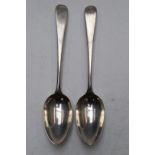 Pair of George III hallmarked silver Old English pattern table spoons, London 1784, maker George