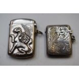 Two silver vesta cases, one Birmingham 1911, maker Williams (Birmingham) Ltd, the other marked