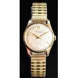 Certina 9ct gold gentleman's wristwatch ref. 12325 with gold hands and hour markers, silver dial and