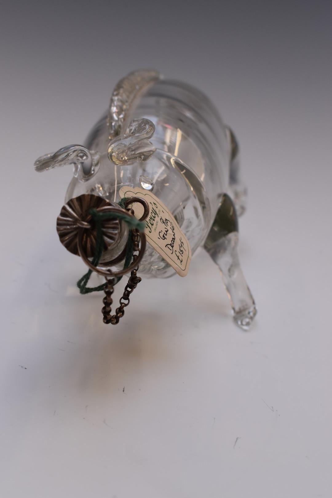 Edward VII glass novelty pig decanter or gin pig with hallmarked silver mounted stopper, - Image 3 of 3