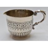 Victorian hallmarked silver jug with reeded lower body, Sheffield 1894, maker Cooper Brothers,