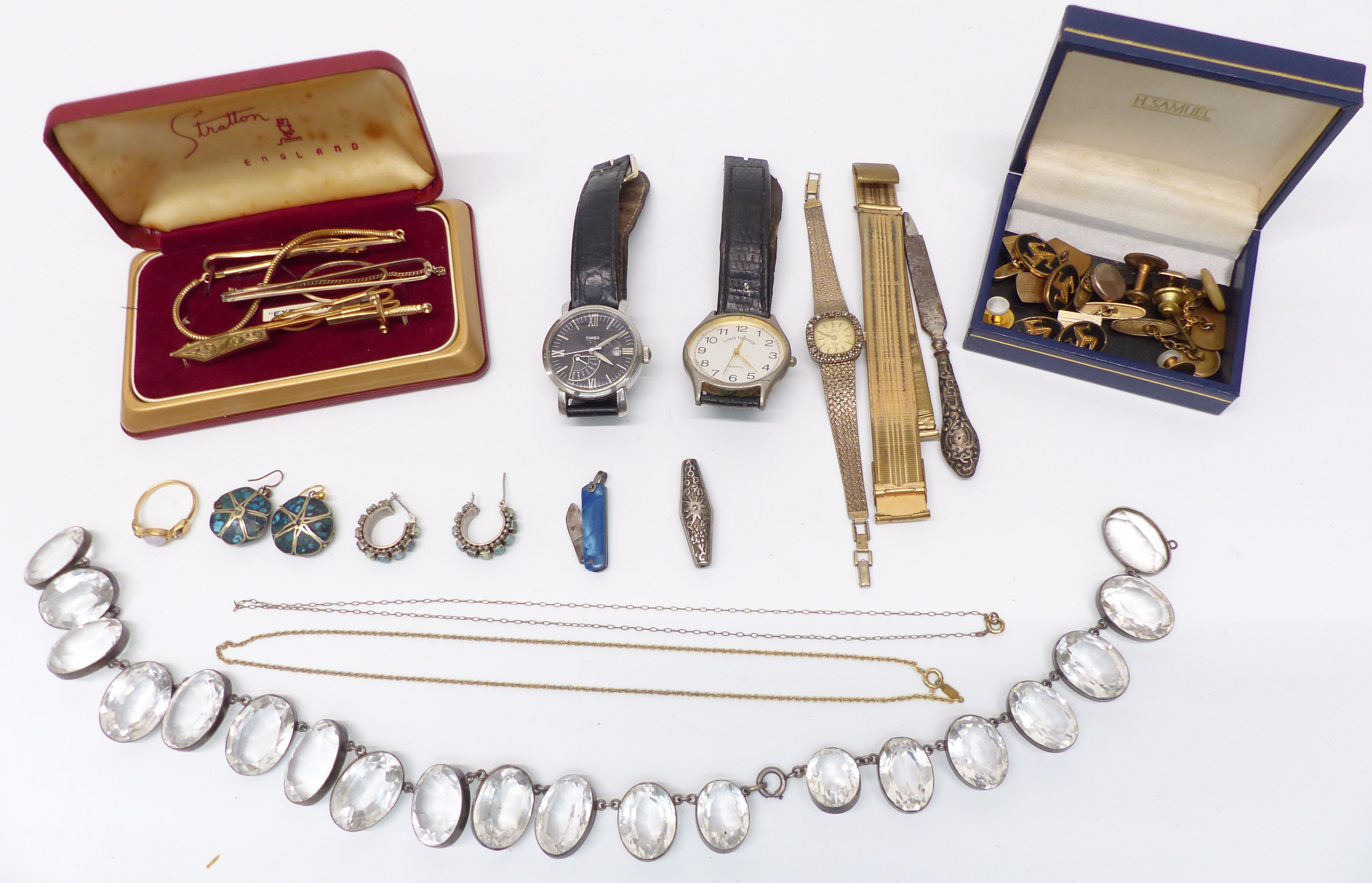 A collection of jewellery and watches including Victorian white metal necklace set with paste,