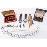 A collection of jewellery and watches including Victorian white metal necklace set with paste,