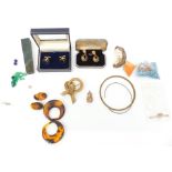 A collection of jewellery including a section of opal, bloodstone, T bar, brooch, Holland & Sherry