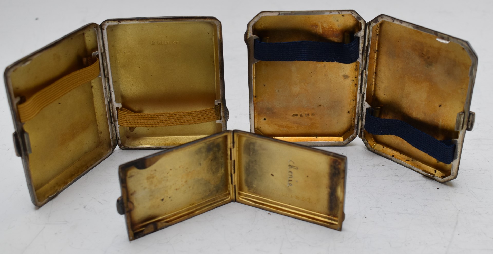 Three various hallmarked silver cigarette cases, all with engine turned decoration, length of - Image 2 of 5