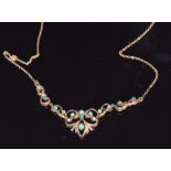 A 9ct gold necklace set with turquoise, 5.5g, length 40cm