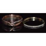 A 9ct gold bi-coloured ring (1.8g) and a 9ct gold ring set with diamonds, 1.0g, size O & P