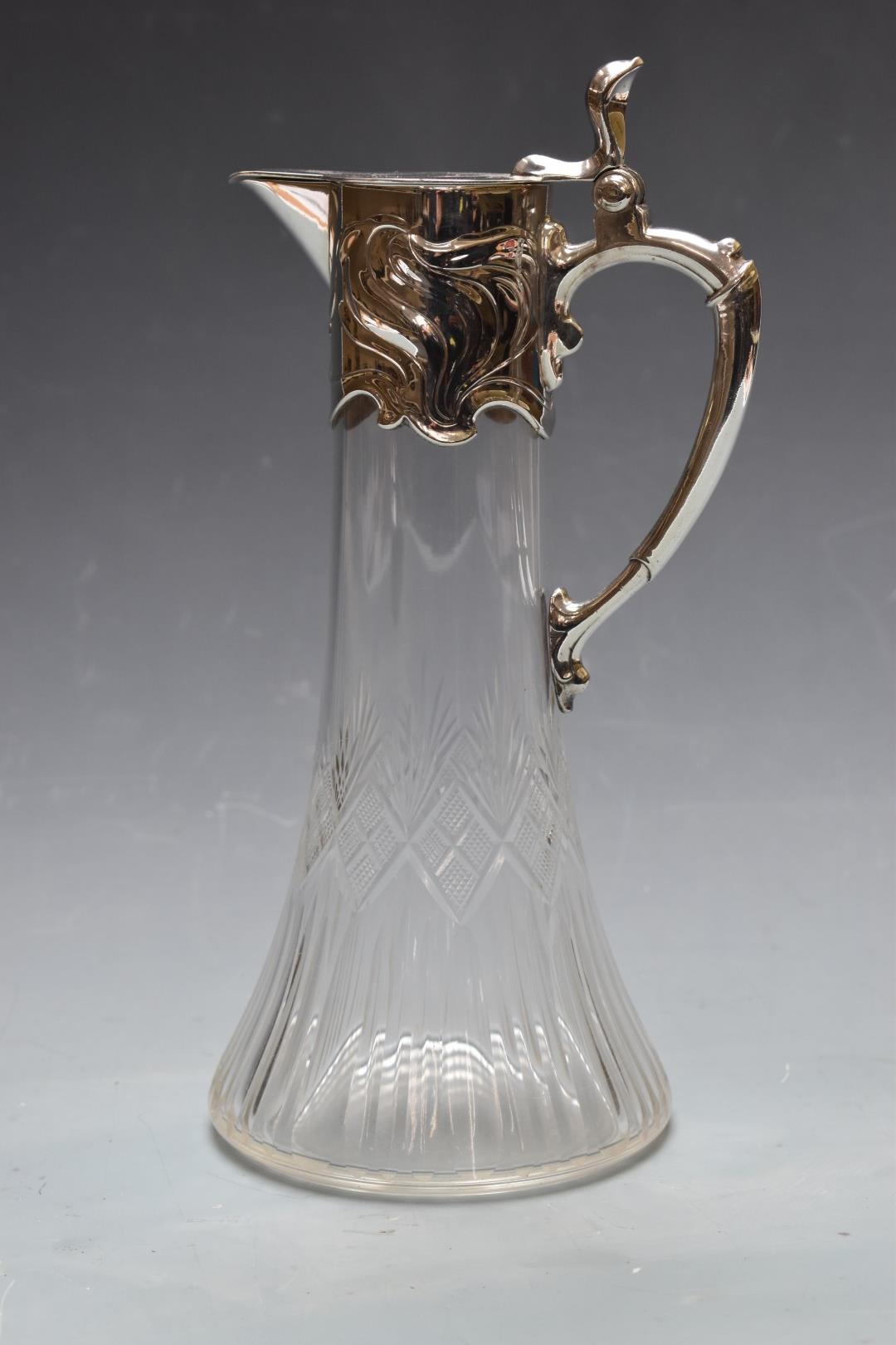 WMF cut glass claret jug with silver plated mount, H29cm