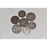 Georgian and Victorian silver coins to include three Jubilee crowns, double florin, young head