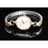 Accurist 9ct gold ladies wristwatch with inset subsidiary seconds dial, gold hands and Arabic