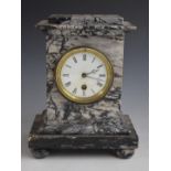 19thC grey marble cased mantel clock with enamel Roman dial and Breguet style hands, the single